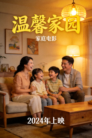 家庭电影《温馨家园》海报 - 一家人围坐在客厅欢笑