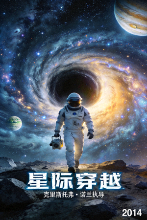 科幻电影《星际穿越》海报 - 宇航员在浩瀚星系中探索未知星球