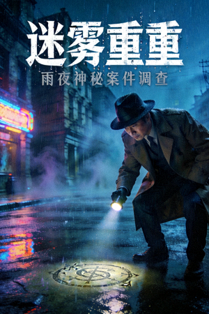 悬疑电影《迷雾重重》海报 - 侦探在雨夜中调查神秘案件